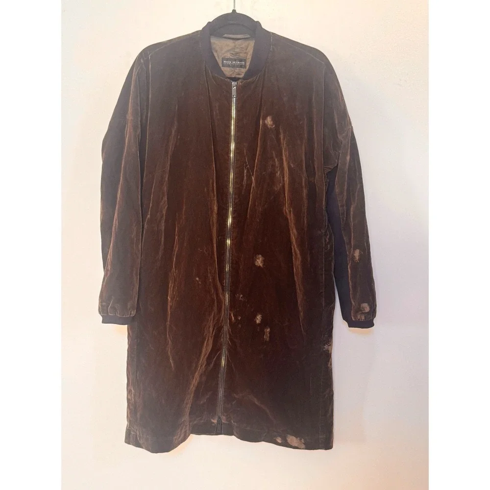 Beate Heymann‎ Street Couture Brown Velvet Longline Bomber Jacket Coat Womens